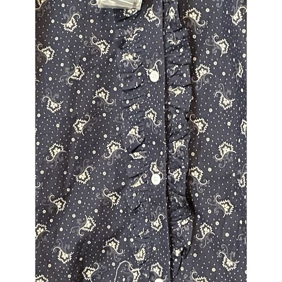 Chaps Denim Top Womens XL Navy Blue Floral Ruffle Trim Long Sleeve Button Up NWT - Picture 2 of 9
